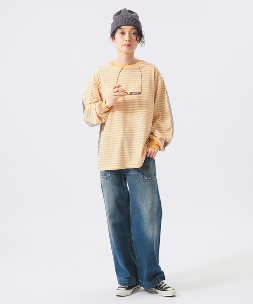 BEAMS BOY（ビームスボーイ）の「スウィッチ ボーダー ロングスリーブ（Tシャツ/カットソー・レディース・チャコールグレー/イエロー/ネイビー・1/2）」の4枚目の写真