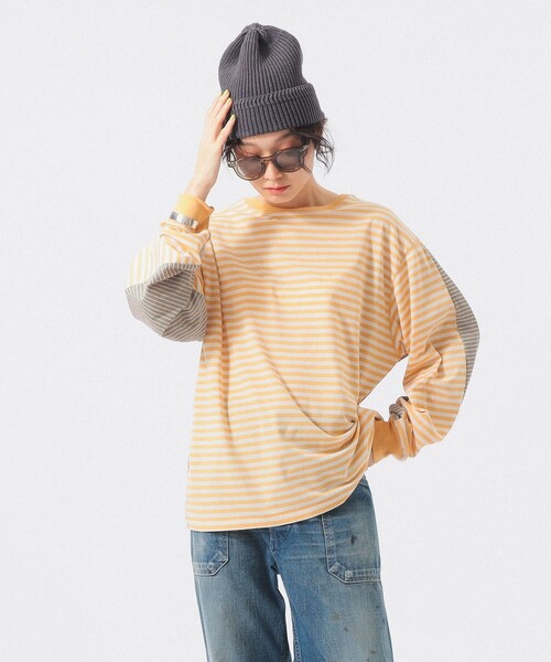BEAMS BOY（ビームスボーイ）の「スウィッチ ボーダー ロングスリーブ（Tシャツ/カットソー・レディース・チャコールグレー/イエロー/ネイビー・1/2）」の7枚目の写真