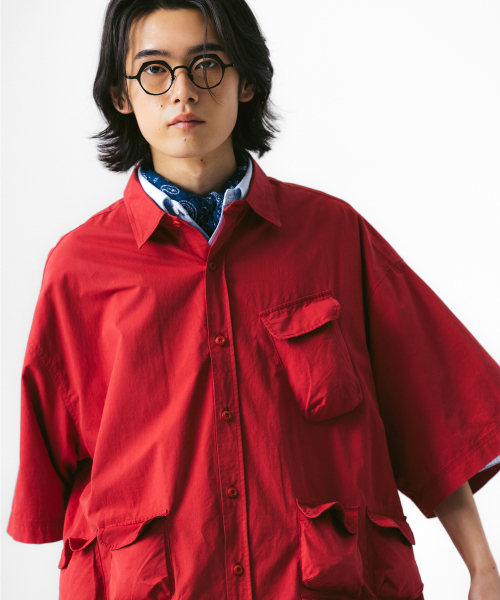 ANGLAN(アングラン)の「Slather Utility Pocket Half Shirt - Red(シャツ/ブラウス・メンズ・その他・ONE SIZE)」の2枚目の写真