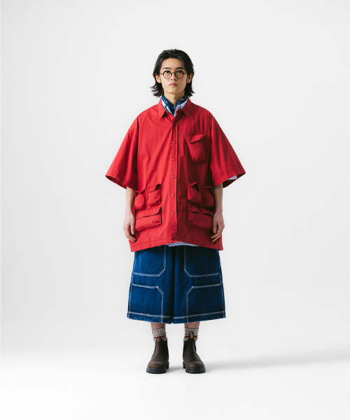 ANGLAN(アングラン)の「Slather Utility Pocket Half Shirt - Red(シャツ/ブラウス・メンズ・その他・ONE SIZE)」の4枚目の写真