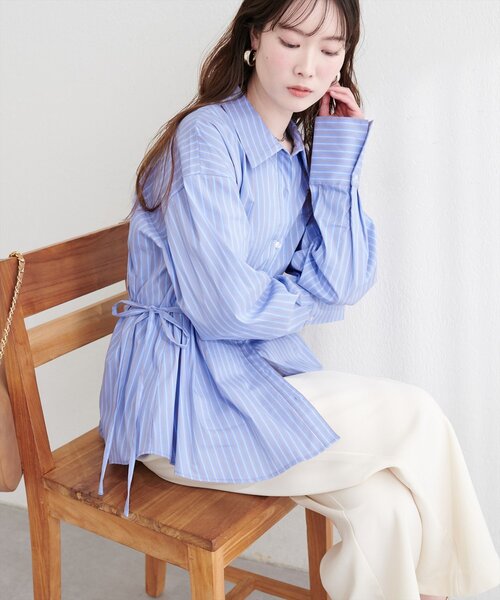 PEACE NOW サイドリボン ストライプブラウス Mサイズ サイドリボンストライプシャツ（シャツ/ブラウス）｜natural couture