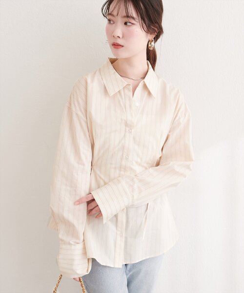 natural couture(ナチュラルクチュール)の「サイドリボンストライプシャツ(シャツ/ブラウス・レディース・ピンク系その他/ブルー系その他/ベージュ系その他/ホワイト系その他・FREE)」の5枚目の写真