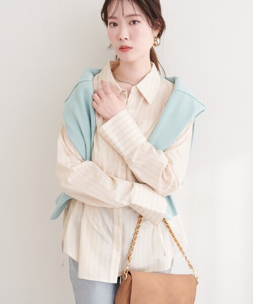natural couture(ナチュラルクチュール)の「サイドリボンストライプシャツ(シャツ/ブラウス・レディース・ピンク系その他/ブルー系その他/ベージュ系その他/ホワイト系その他・FREE)」の9枚目の写真