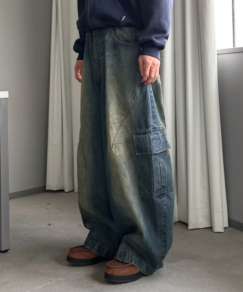 Perushu（ペルーシュ）の「WIDE SWITCHING CARGO PANTS／ワイド切り替えカーゴパンツ（その他パンツ・メンズ・その他/インディゴブルー・MEDIUM/LARGE/SMALL）」の4枚目の写真