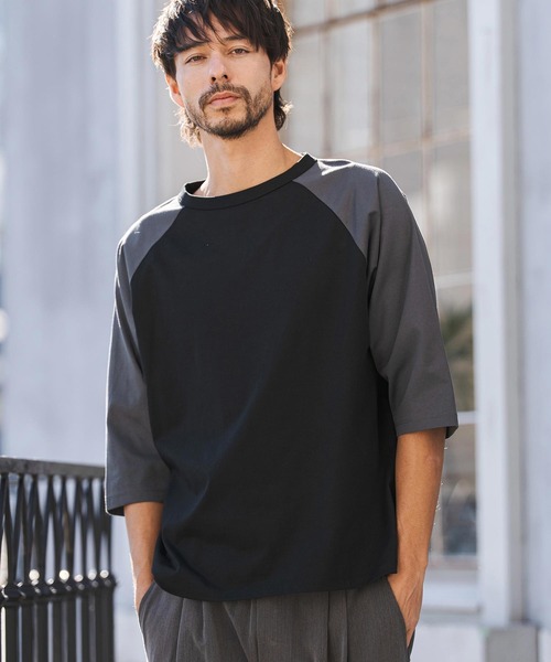 CAMBIO(カンビオ)の「mlt5581- COOLMAX Raglan 3-4 Sleeve Tee ラグランスリーブTシャツ(2026GIM-009)(Tシャツ/カットソー・メンズ・チャコールグレー×ブラック/ブラック×グレー/ホワイト×グレー・S/M/L)」の4枚目の写真