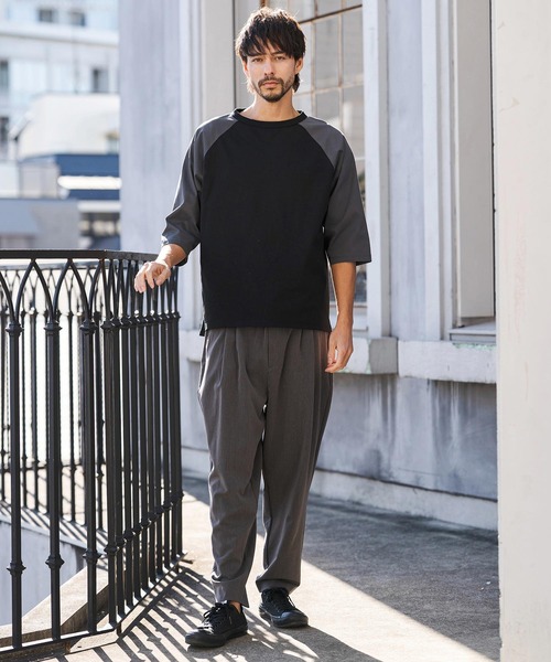 CAMBIO(カンビオ)の「mlt5581- COOLMAX Raglan 3-4 Sleeve Tee ラグランスリーブTシャツ(2026GIM-009)(Tシャツ/カットソー・メンズ・チャコールグレー×ブラック/ブラック×グレー/ホワイト×グレー・S/M/L)」の6枚目の写真