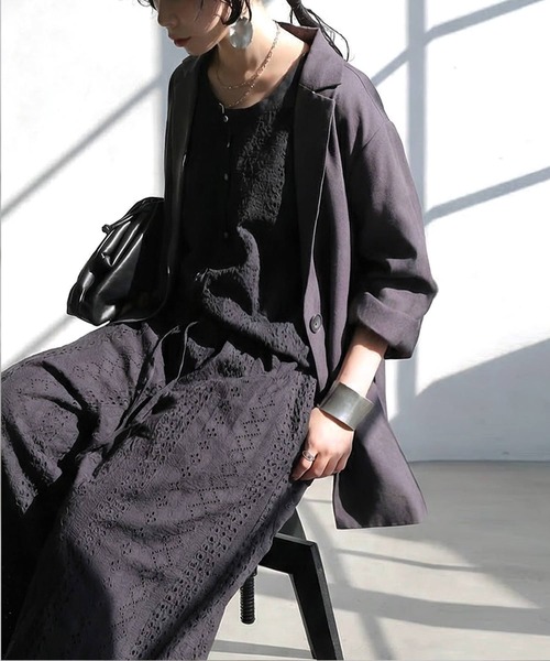 antiqua(アンティカ)の「刺繍 オールインワン(サロペット/オーバーオール・レディース・ブラック/ホワイト・ONESIZE/TL)」の10枚目の写真