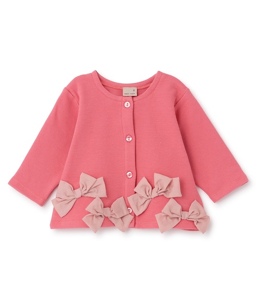petit main(프티 마인)의 「【링크】리본 가디건(그 외 베이비 웨어)」｜체리 핑크