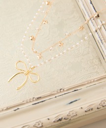 Rose Tiara（ローズティアラ）の「リボン×ハート2連ネックレス（ネックレス）」