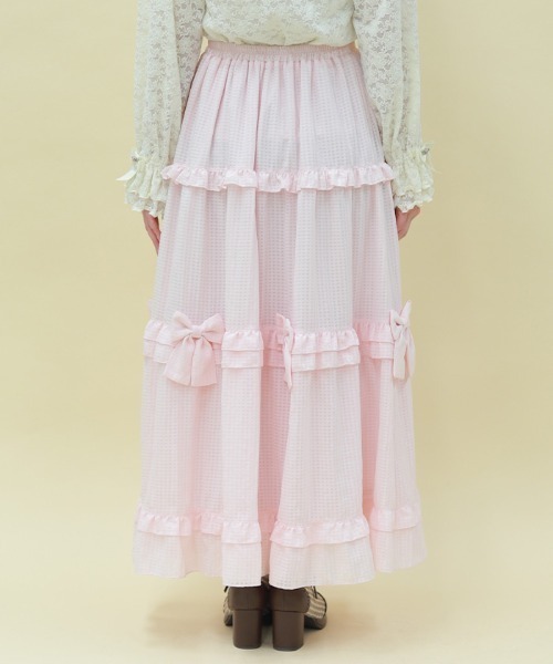 axes femme POETIQUE(アクシーズファムポエティック)の「シアーギンガムティアードSK(スカート・レディース・ミント/ブラック/ピンク・MEDIUM)」の6枚目の写真