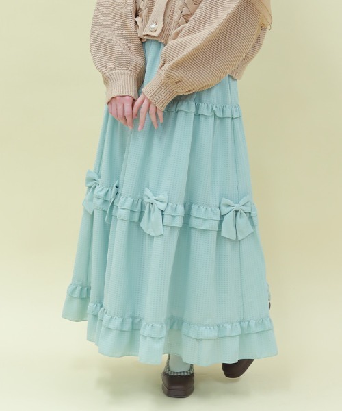 axes femme POETIQUE(アクシーズファムポエティック)の「シアーギンガムティアードSK(スカート・レディース・ミント/ブラック/ピンク・MEDIUM)」の7枚目の写真