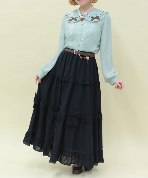 axes femme POETIQUE(アクシーズファムポエティック)の「シアーギンガムティアードSK(スカート・レディース・ミント/ブラック/ピンク・MEDIUM)」の14枚目の写真