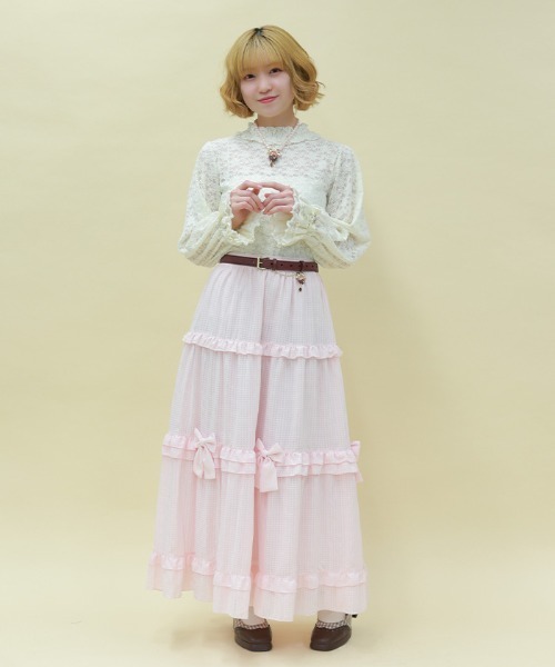 axes femme POETIQUE(アクシーズファムポエティック)の「シアーギンガムティアードSK(スカート・レディース・ミント/ブラック/ピンク・MEDIUM)」の15枚目の写真