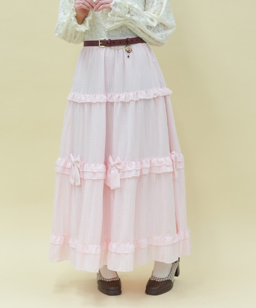 axes femme POETIQUE(アクシーズファムポエティック)の「シアーギンガムティアードSK(スカート・レディース・ミント/ブラック/ピンク・MEDIUM)」の4枚目の写真