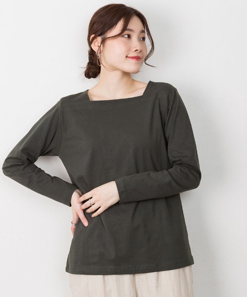 aity(アイティ)の「M-5L コットンスクエアネック無地カットソー 夏服(Tシャツ/カットソー・レディース・ブラック/オフホワイト/グレイッシュベージュ/チャコールグレー/モカ・M~L/4L~5L/LL~3L)」の4枚目の写真