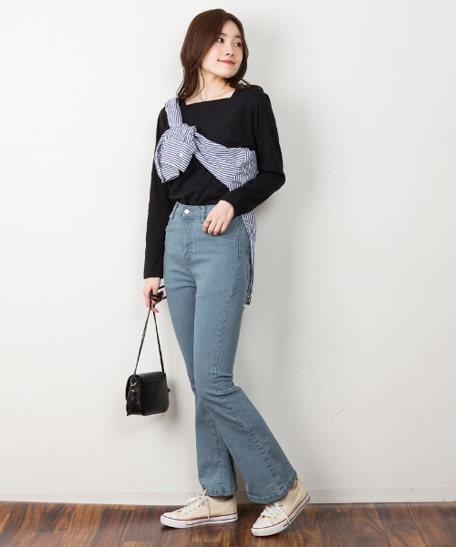 aity(アイティ)の「M-5L コットンスクエアネック無地カットソー 夏服(Tシャツ/カットソー・レディース・ブラック/オフホワイト/グレイッシュベージュ/チャコールグレー/モカ・M~L/4L~5L/LL~3L)」の21枚目の写真
