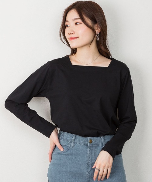 aity(アイティ)の「M-5L コットンスクエアネック無地カットソー 夏服(Tシャツ/カットソー・レディース・ブラック/オフホワイト/グレイッシュベージュ/チャコールグレー/モカ・M~L/4L~5L/LL~3L)」の22枚目の写真