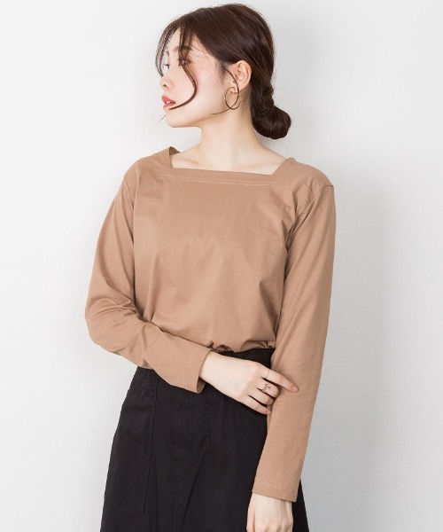 aity(アイティ)の「M-5L コットンスクエアネック無地カットソー 夏服(Tシャツ/カットソー・レディース・ブラック/オフホワイト/グレイッシュベージュ/チャコールグレー/モカ・M~L/4L~5L/LL~3L)」の17枚目の写真