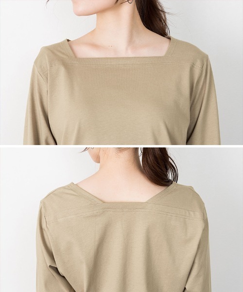 aity(アイティ)の「M-5L コットンスクエアネック無地カットソー 夏服(Tシャツ/カットソー・レディース・ブラック/オフホワイト/グレイッシュベージュ/チャコールグレー/モカ・M~L/4L~5L/LL~3L)」の8枚目の写真