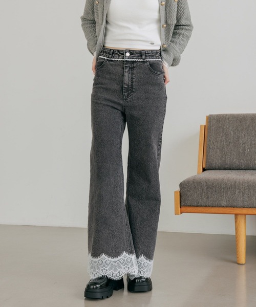 Heather(ヘザー)の「レースフレアデニムパンツ 654882(デニムパンツ・レディース・グレー/ワンウォッシュ/ライトブルー・S/M)」の4枚目の写真