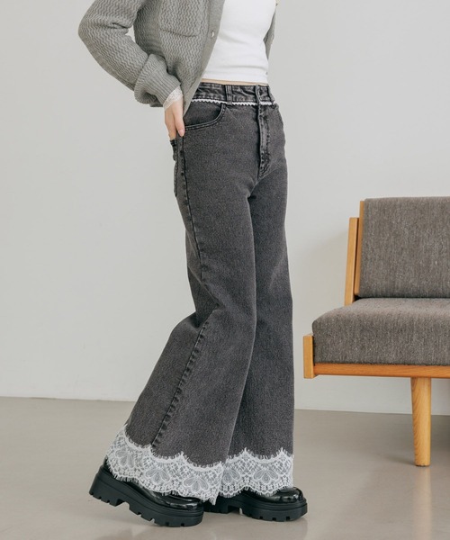 Heather(ヘザー)の「レースフレアデニムパンツ 654882(デニムパンツ・レディース・グレー/ワンウォッシュ/ライトブルー・S/M)」の5枚目の写真