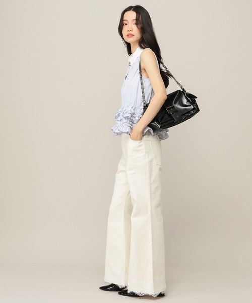 Heather（ヘザー）の「【身長別デニム】レースフレアデニムパンツ　654882（デニムパンツ・レディース・グレー/ワンウォッシュ/ライトブルー/アイボリー・S/M/XS/LONG）」の6枚目の写真