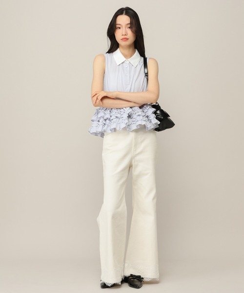 Heather（ヘザー）の「【身長別デニム】レースフレアデニムパンツ　654882（デニムパンツ・レディース・グレー/ワンウォッシュ/ライトブルー/アイボリー・S/M/XS/LONG）」の5枚目の写真