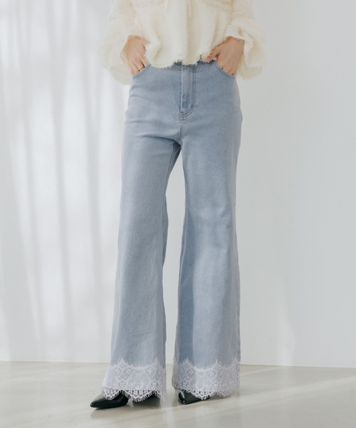 Heather（ヘザー）の「【身長別デニム】レースフレアデニムパンツ　654882（デニムパンツ・レディース・グレー/ワンウォッシュ/ライトブルー/アイボリー・S/M）」の7枚目の写真