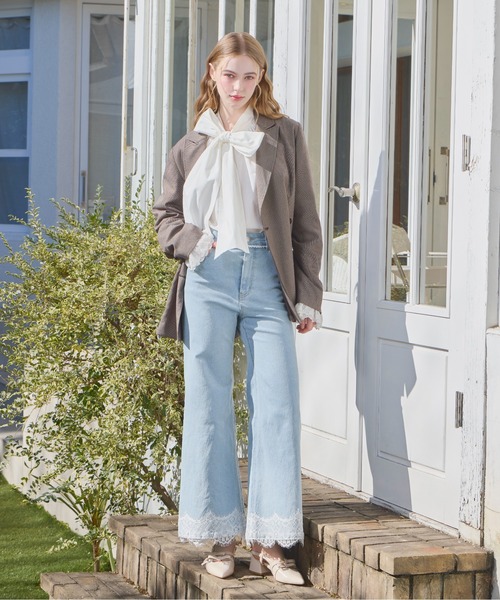 Heather（ヘザー）の「【身長別デニム】レースフレアデニムパンツ　654882（デニムパンツ・レディース・グレー/ワンウォッシュ/ライトブルー/アイボリー・S/M）」の10枚目の写真