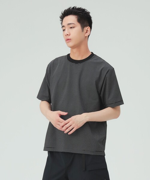 BEAMS HEART(ビームスハート)の「綿ライクポリ ボーダー Tシャツ(吸水速乾)(Tシャツ/カットソー・メンズ・ホワイト/ブラック・XL/L/M/S)」の2枚目の写真