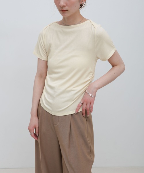 select MOCA(セレクトモカ)の「サイドギャザーリブTシャツ(Tシャツ/カットソー・レディース・ブラウン/ブラック/アイボリー/グレー・FREE)」の10枚目の写真