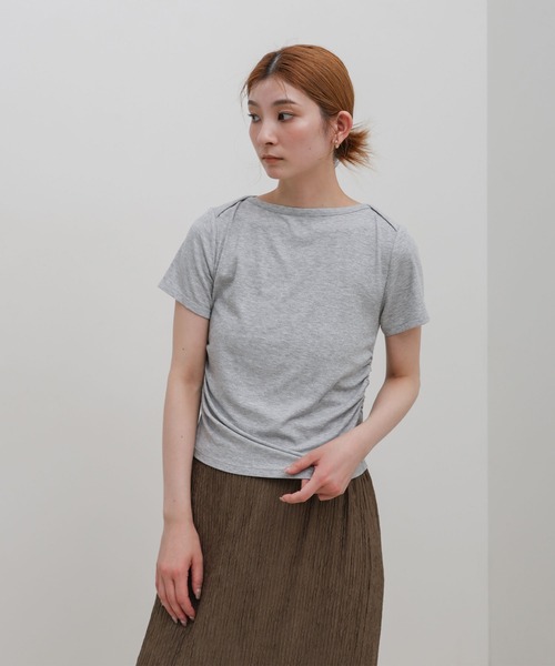 select MOCA(セレクトモカ)の「サイドギャザーリブTシャツ(Tシャツ/カットソー・レディース・ブラウン/ブラック/アイボリー/グレー・FREE)」の21枚目の写真