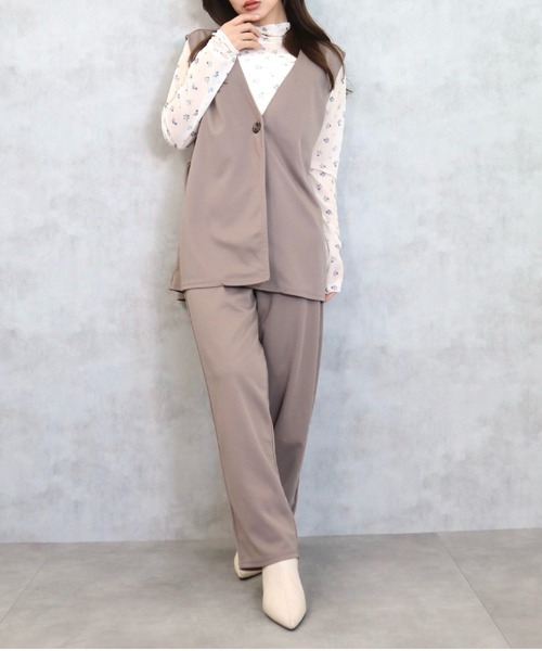 CECIL McBEE(セシルマクビー)の「カットツイルベストxパンツ セットアップ(ワンピース・レディース・ブラック/モカ・MEDIUM/LARGE)」の2枚目の写真