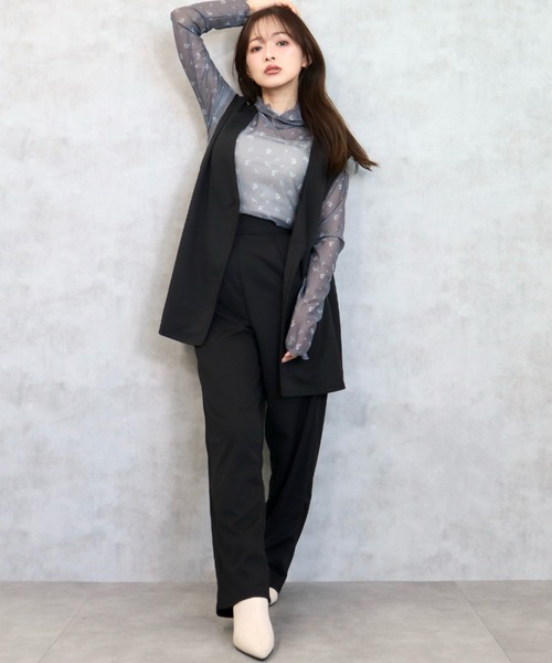 CECIL McBEE(セシルマクビー)の「カットツイルベストxパンツ セットアップ(ワンピース・レディース・ブラック/モカ・MEDIUM/LARGE)」の4枚目の写真