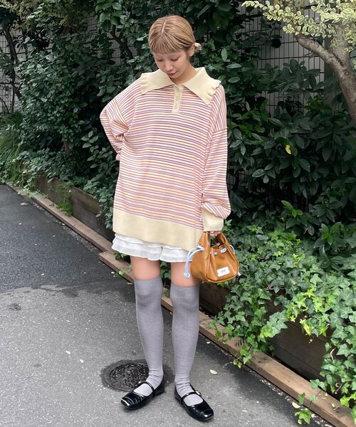 HELLO.SANFRANCISCO(ハローサンフランシスコ)の「【HELLO.SANFRANCISCO/ハローサンフランシスコ】ビッグカラーボーダーポロニット(ニット/セーター・レディース・アイボリー/ブルー/イエロー・ONE SIZE)」の9枚目の写真