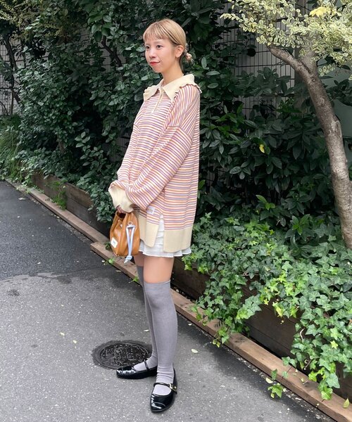 HELLO.SANFRANCISCO(ハローサンフランシスコ)の「【HELLO.SANFRANCISCO/ハローサンフランシスコ】ビッグカラーボーダーポロニット(ニット/セーター・レディース・アイボリー/ブルー/イエロー・ONE SIZE)」の10枚目の写真