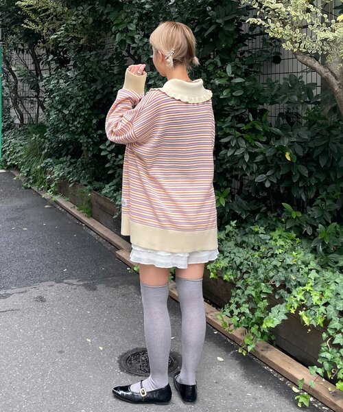 HELLO.SANFRANCISCO(ハローサンフランシスコ)の「【HELLO.SANFRANCISCO/ハローサンフランシスコ】ビッグカラーボーダーポロニット(ニット/セーター・レディース・アイボリー/ブルー/イエロー・ONE SIZE)」の11枚目の写真