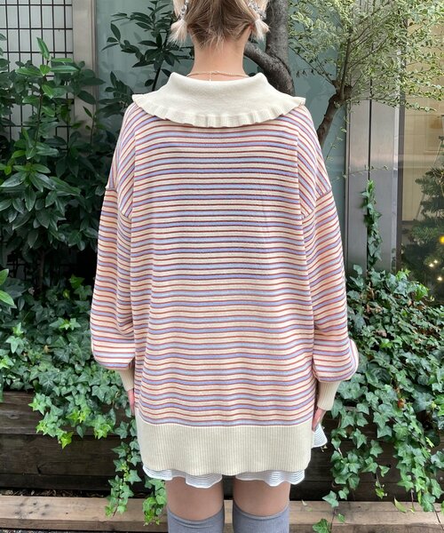 HELLO.SANFRANCISCO(ハローサンフランシスコ)の「【HELLO.SANFRANCISCO/ハローサンフランシスコ】ビッグカラーボーダーポロニット(ニット/セーター・レディース・アイボリー/ブルー/イエロー・ONE SIZE)」の14枚目の写真