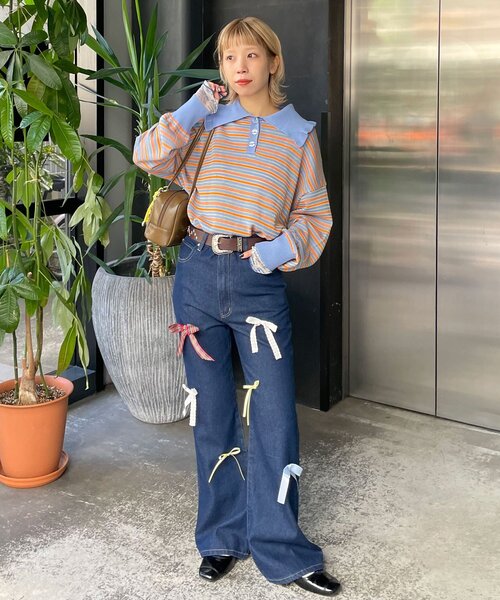 HELLO.SANFRANCISCO(ハローサンフランシスコ)の「【HELLO.SANFRANCISCO/ハローサンフランシスコ】ビッグカラーボーダーポロニット(ニット/セーター・レディース・アイボリー/ブルー/イエロー・ONE SIZE)」の21枚目の写真