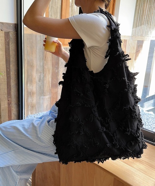 Miniministore（ミニミニストア）の「フリンジトートバッグ折りたたみエコバッグ（トートバッグ・レディース・アイボリー/ブラック・FREE）」の8枚目の写真