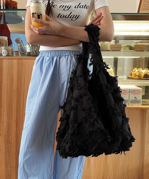 Miniministore（ミニミニストア）の「フリンジトートバッグ折りたたみエコバッグ（トートバッグ・レディース・アイボリー/ブラック・FREE）」の10枚目の写真