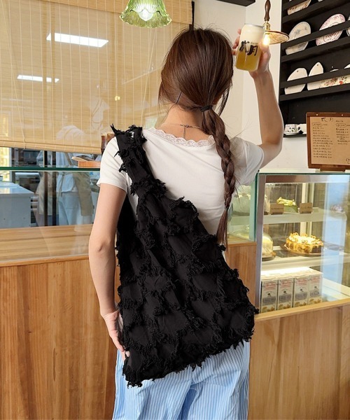 Miniministore（ミニミニストア）の「フリンジトートバッグ折りたたみエコバッグ（トートバッグ・レディース・アイボリー/ブラック・FREE）」の11枚目の写真