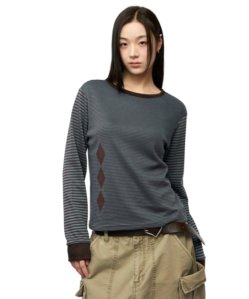MIM the wardrobe(ミームザワードローブ)の「アーガイルパネルストライプロングスリーブ_ブラウン(Tシャツ/カットソー・レディース・その他・SMALL/LARGE)」の2枚目の写真