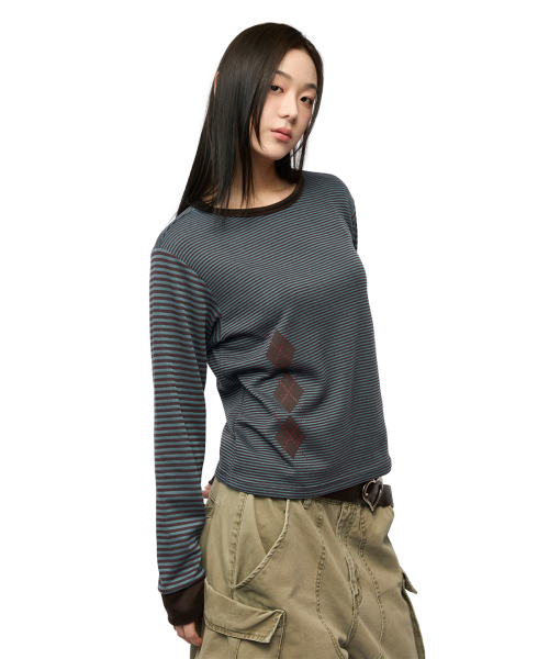 MIM the wardrobe(ミームザワードローブ)の「アーガイルパネルストライプロングスリーブ_ブラウン(Tシャツ/カットソー・レディース・その他・SMALL/LARGE)」の3枚目の写真