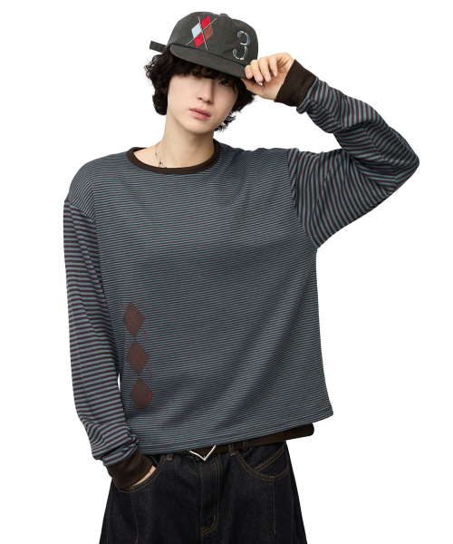 MIM the wardrobe(ミームザワードローブ)の「アーガイルパネルストライプロングスリーブ_ブラウン(Tシャツ/カットソー・レディース・その他・SMALL/LARGE)」の4枚目の写真
