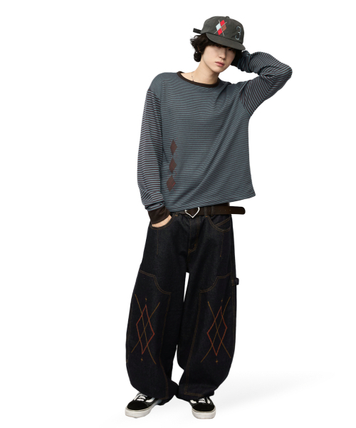 MIM the wardrobe(ミームザワードローブ)の「アーガイルパネルストライプロングスリーブ_ブラウン(Tシャツ/カットソー・レディース・その他・SMALL/LARGE)」の6枚目の写真