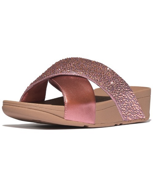 LULU CRYSTAL-MIX METALLIC CROSS SLIDES / LULU クリスタルミックス