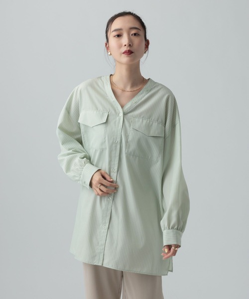 LEPSIM(レプシィム)の「Vネックオーバーシャツ長袖チュニック 643022(シャツ/ブラウス・レディース・チャコールグレー/オレンジ/グレイッシュベージュ/グリーン系その他・FREE)」の9枚目の写真