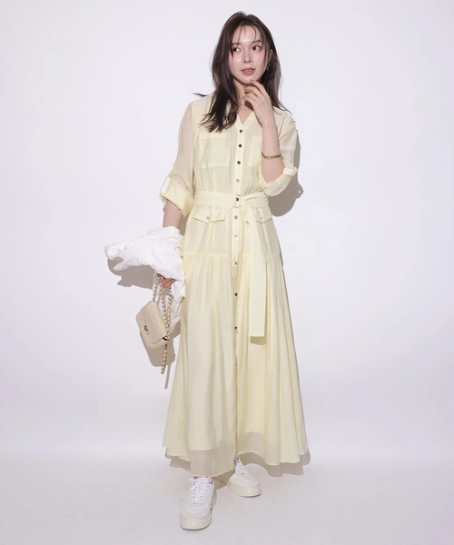 Mystrada（マイストラーダ）の「ポケットシアーシャツワンピ（ワンピース・レディース・ライトイエロー/ピンク/ネイビー・36/38）」の13枚目の写真
