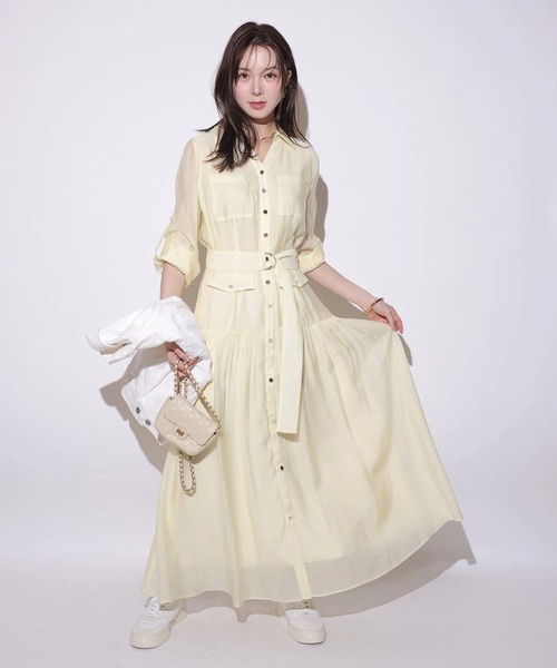 Mystrada（マイストラーダ）の「ポケットシアーシャツワンピ（ワンピース・レディース・ライトイエロー/ピンク/ネイビー・36/38）」の14枚目の写真